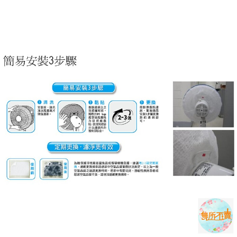 《出清品》3M淨呼吸電扇靜電濾網:12吋/14吋/16吋(單入裝)(買ㄧ送ㄧ)-圖片-3
