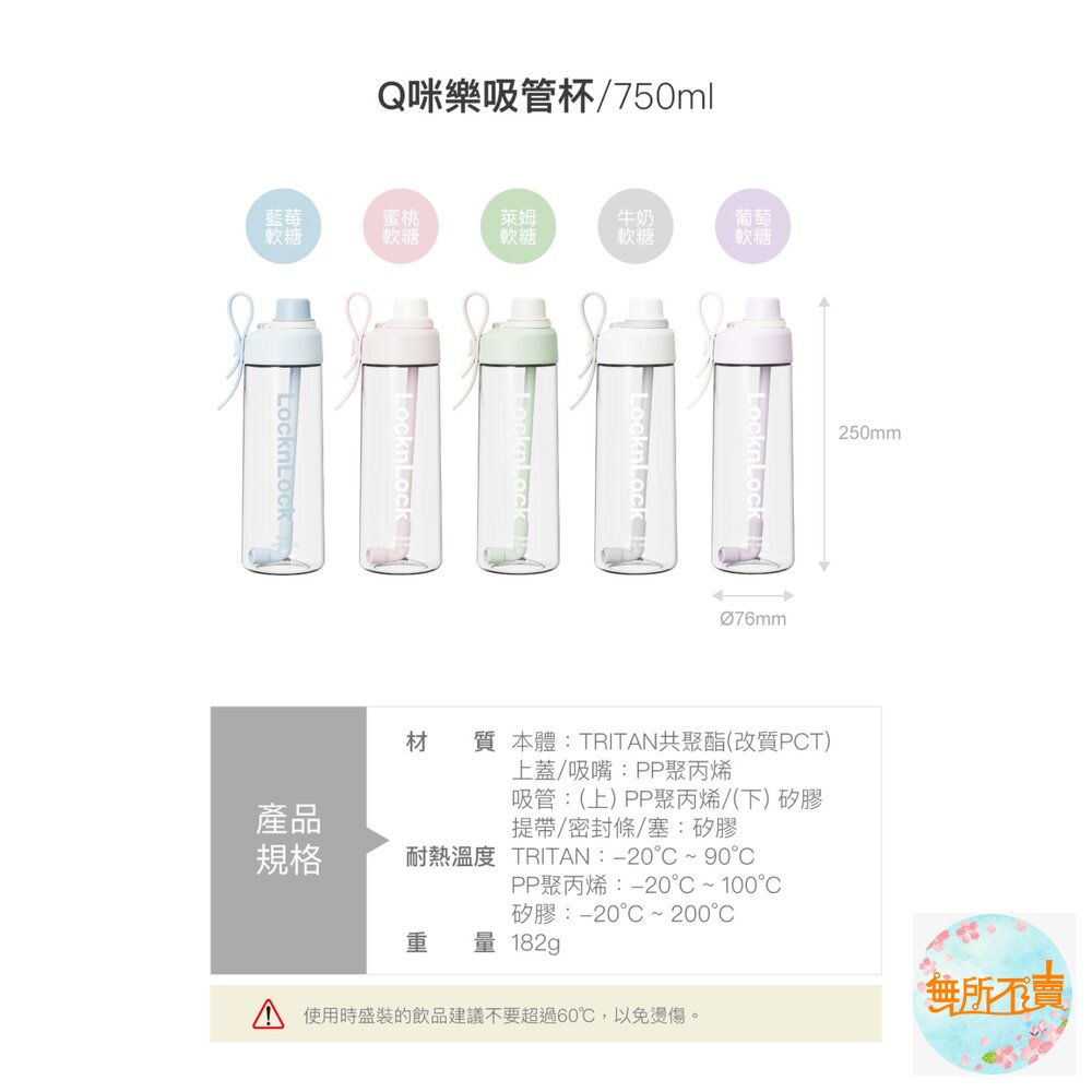 樂扣樂扣Q咪樂吸管杯750ml/牛奶軟糖(ABF909GRY)/藍莓軟糖(ABF909BLU)/萊姆軟糖(ABF909L-圖片-3