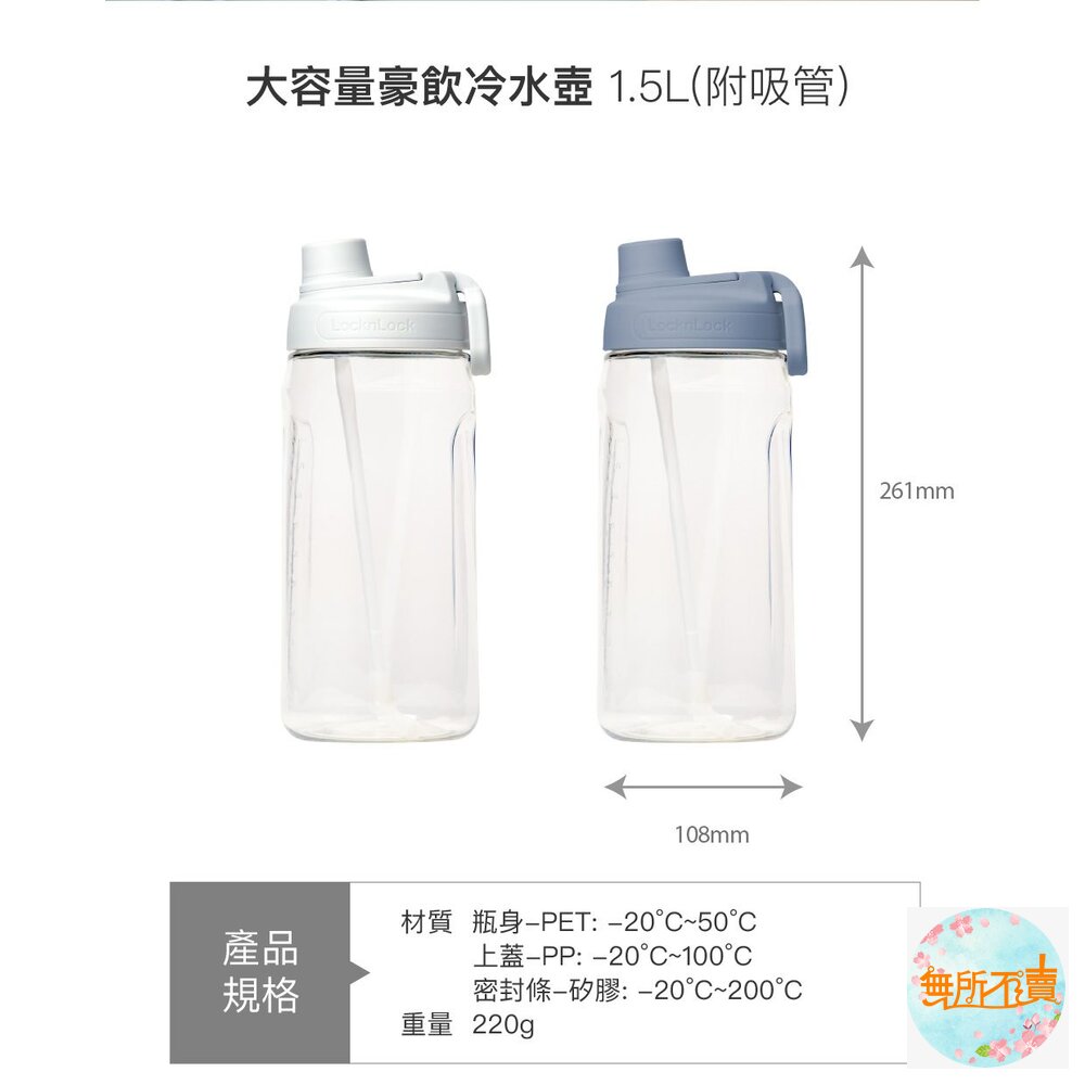 樂扣樂扣大容量豪飲冷水壺1.5L(附吸管)不能裝熱水!!-圖片-3