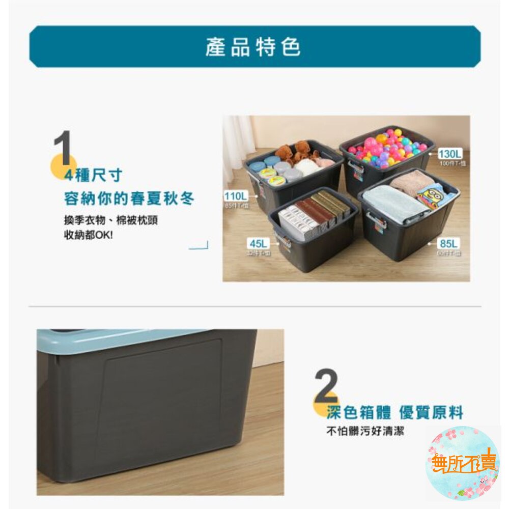 聯府 百富滑輪整理箱(藍) 45L BF451-圖片-4