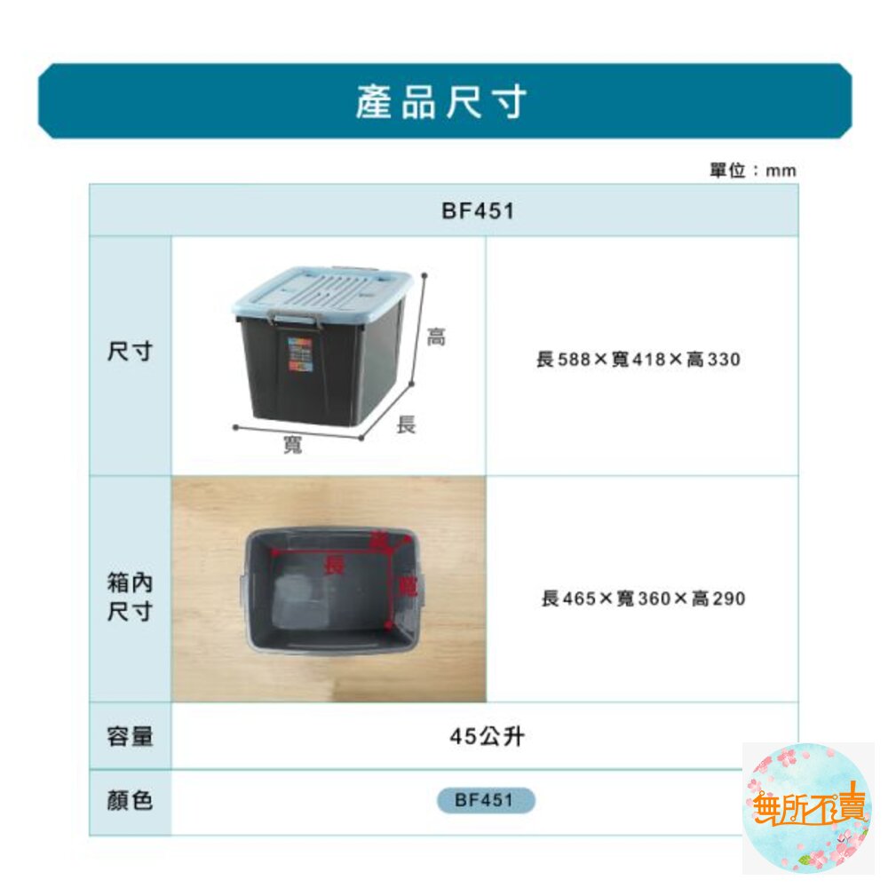 聯府 百富滑輪整理箱(藍) 45L BF451-圖片-7