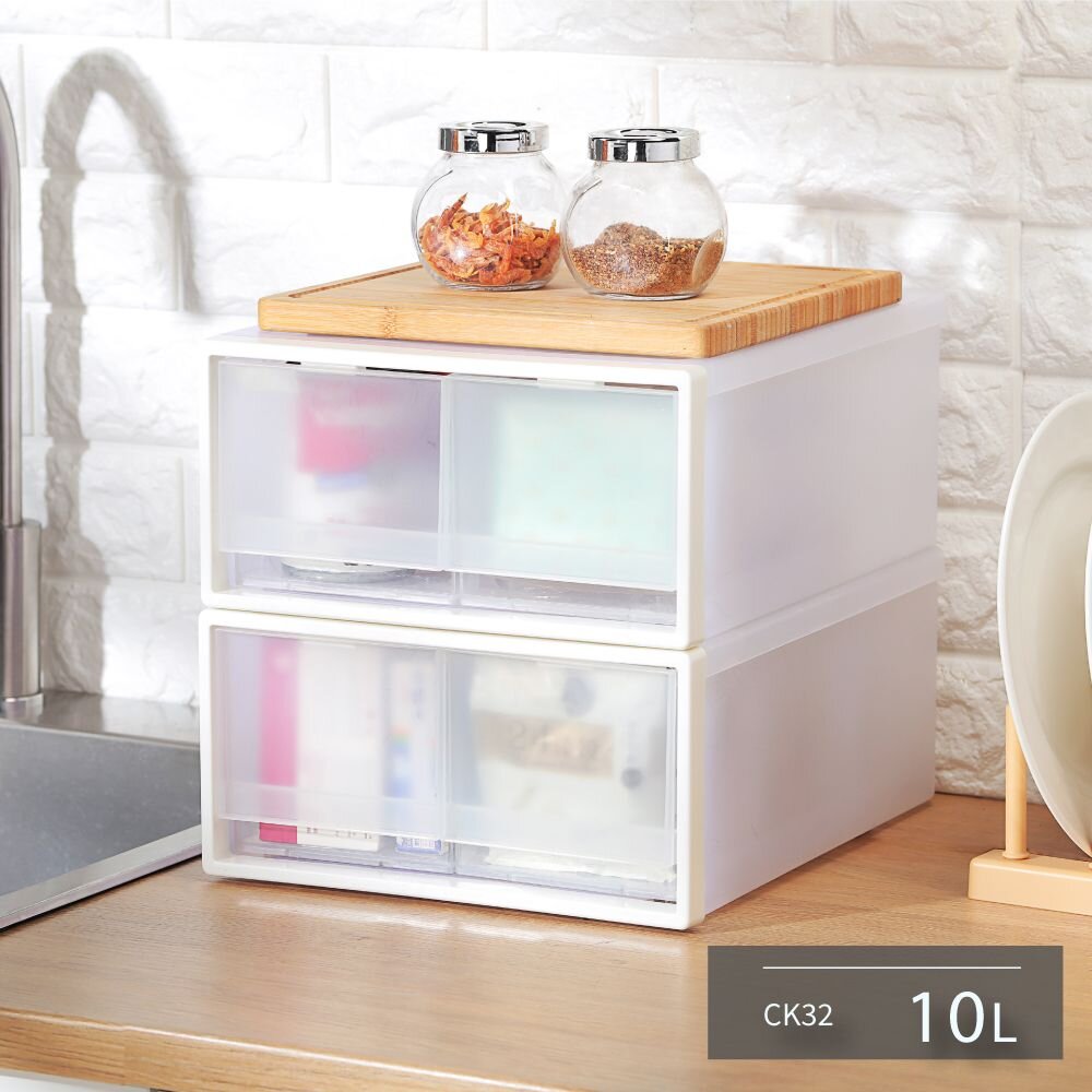 KEYWAY-CK32-KEYWAY 透明霧面雙抽屜隔板整理箱10L  CK-32