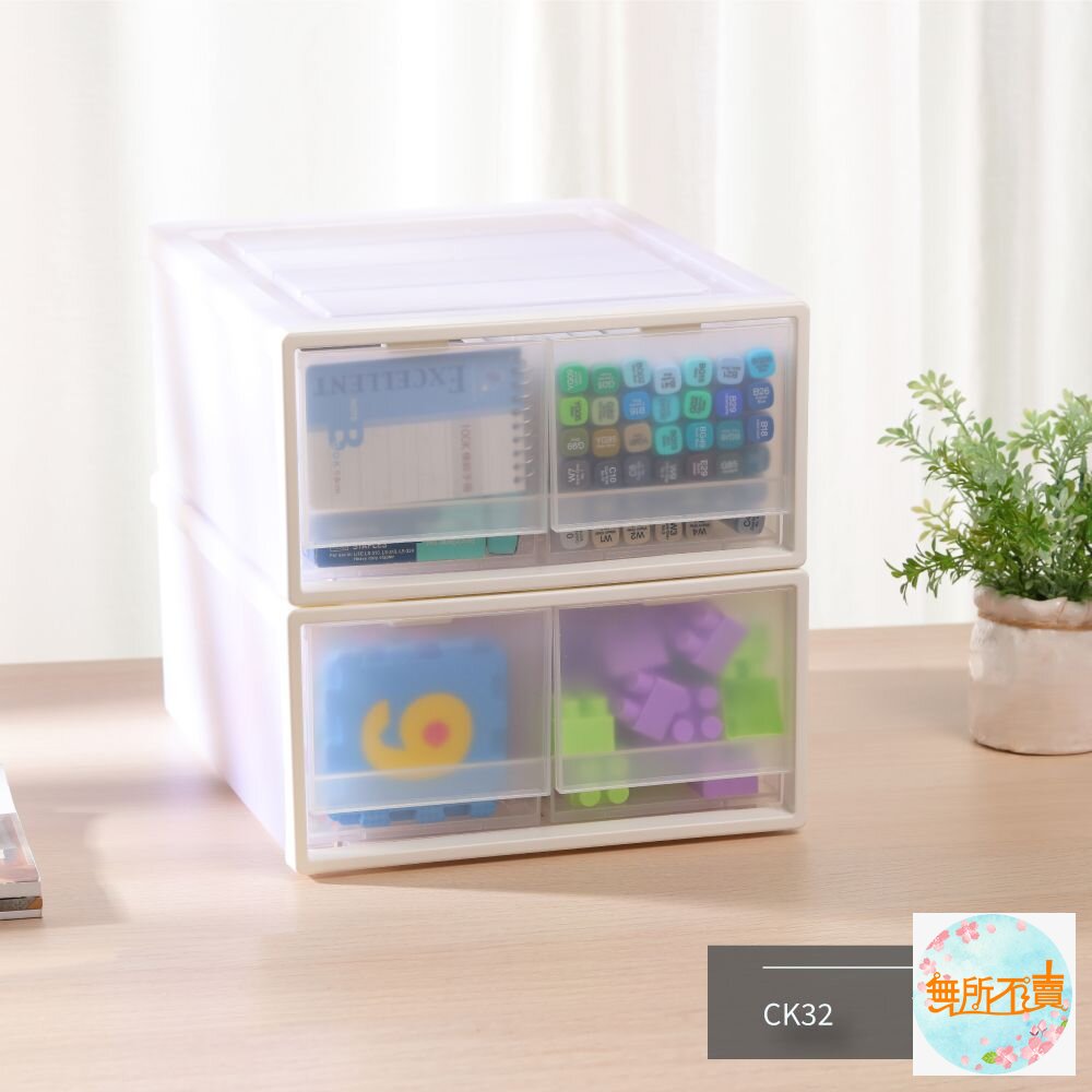 KEYWAY 透明霧面雙抽屜隔板整理箱10L CK-32-圖片-1