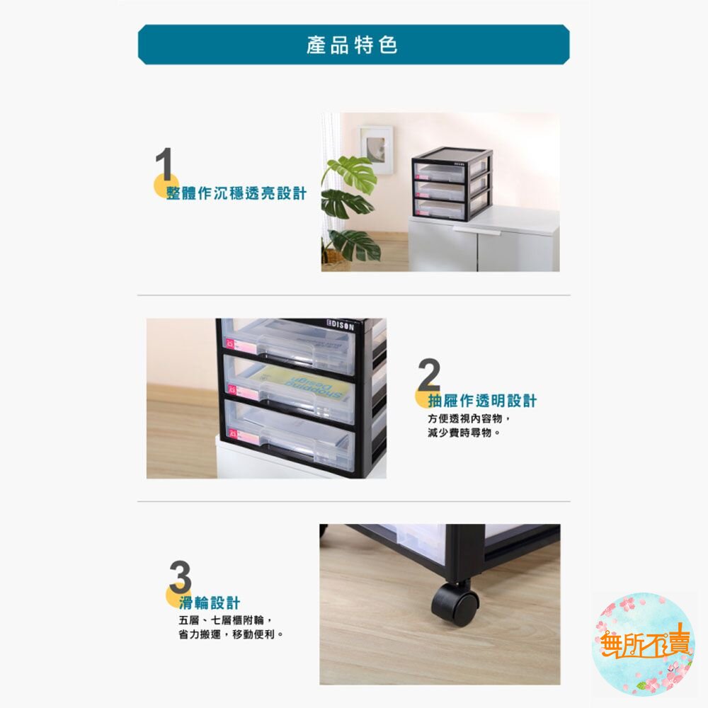 聯府 愛迪生附輪層櫃(收納櫃 公文櫃 資料收納 置物櫃)-圖片-1