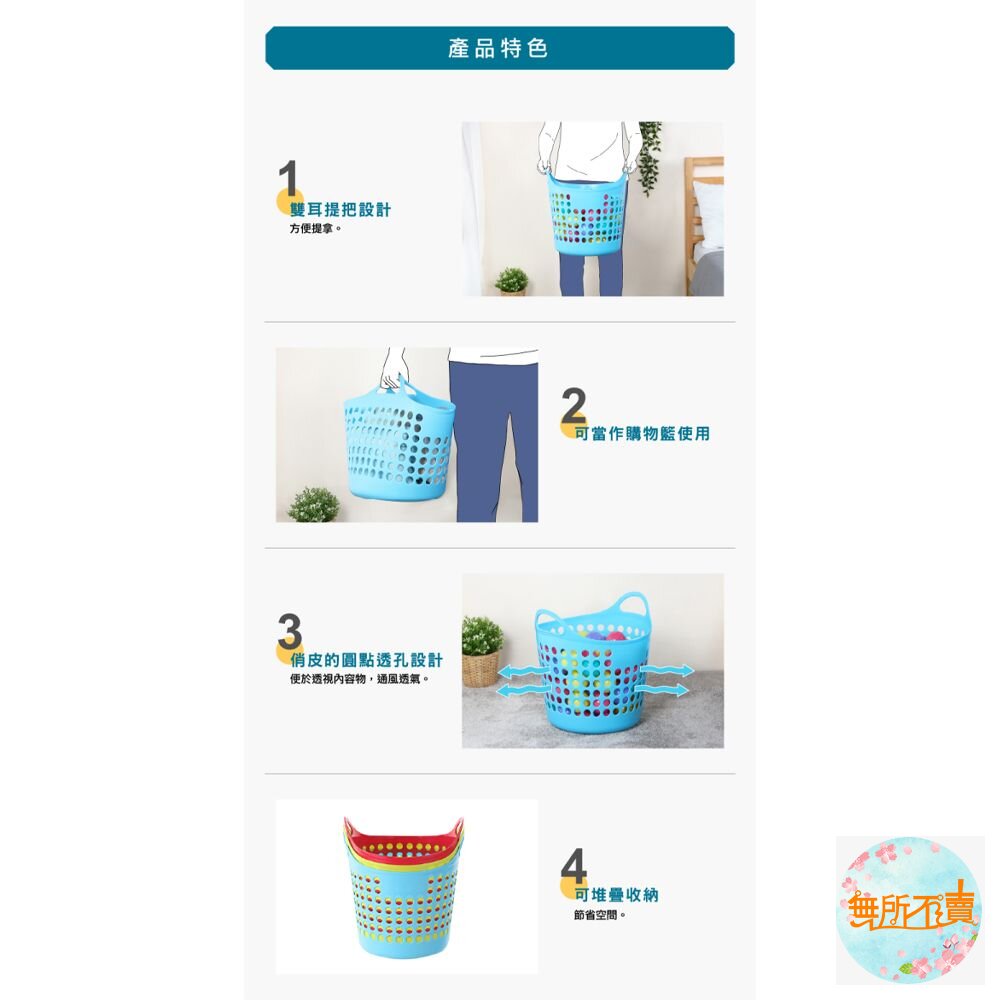 聯府 圓型EVA置物籃(特大)洗衣籃F-07-圖片-4