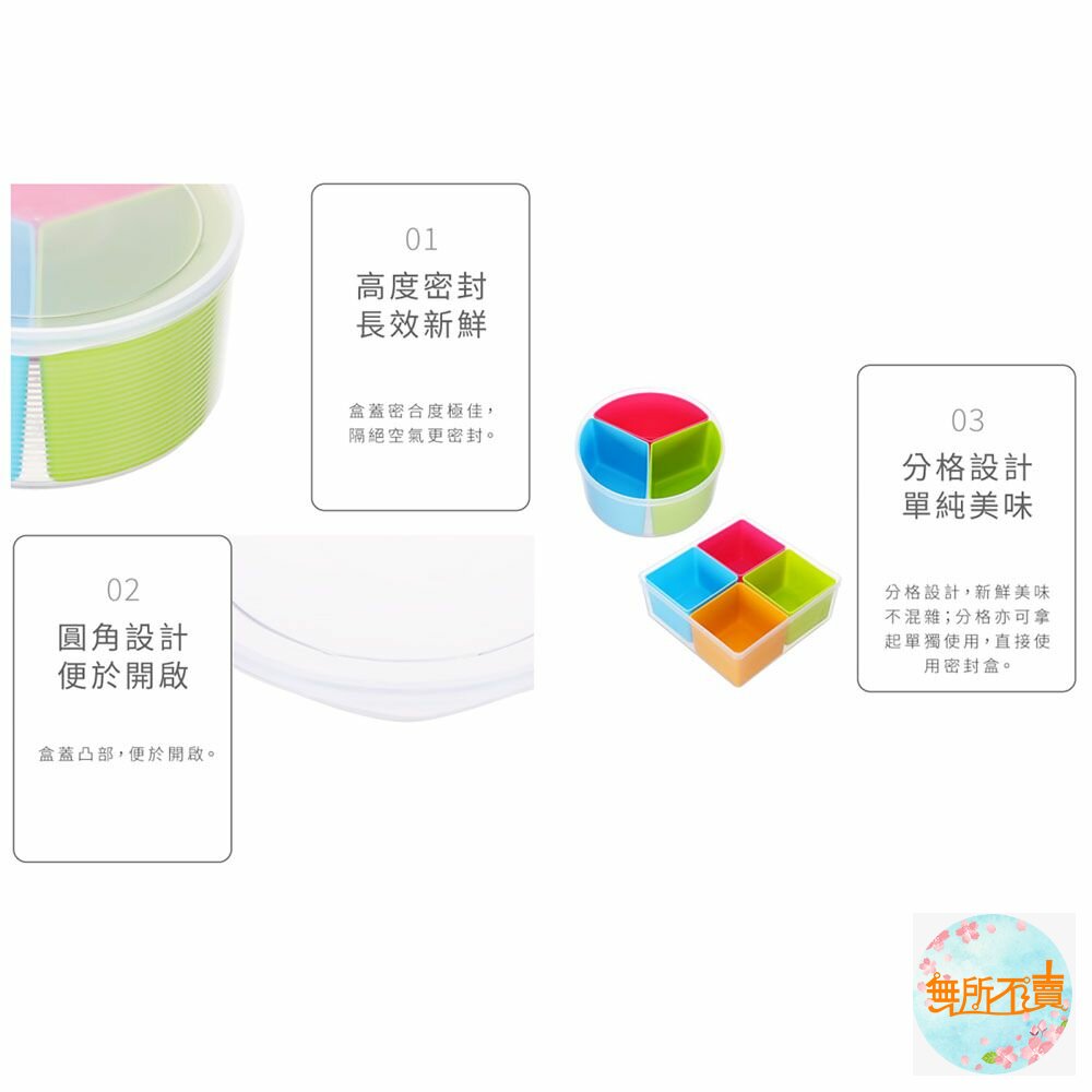 聯府 巧麗分格密封盒:圓型3格/方型4格-圖片-2