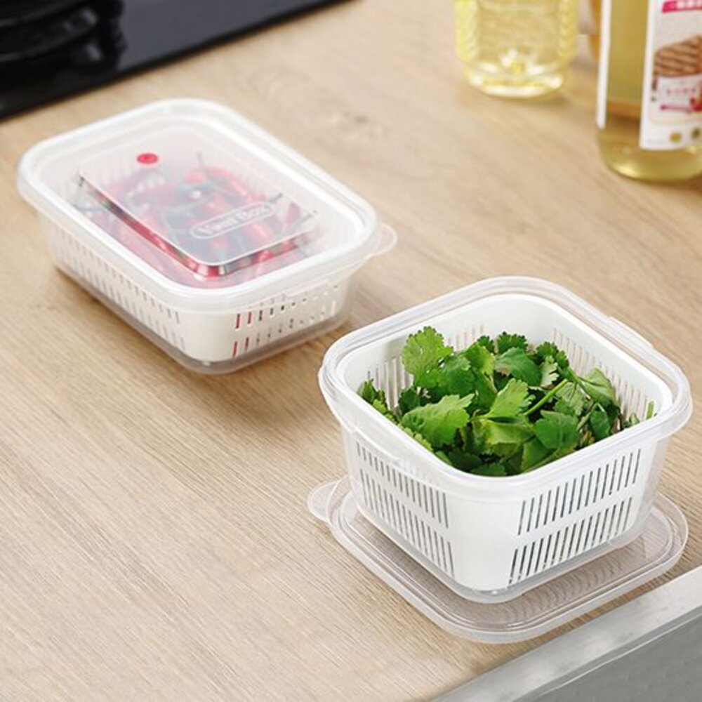 KEYWAY-KVR890-KVS970-台灣製KEYWAY聯府 小廚師保鮮盒：長型890ML/方型970ML   瀝水保鮮盒  可微波冷凍