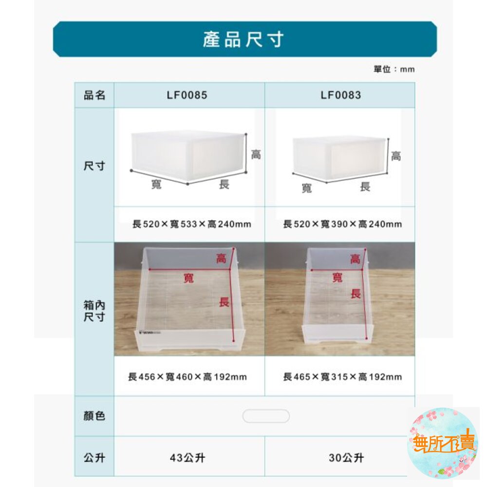 MIT 無印LF-0085透明抽屜整理箱(單個):43L 收納箱-圖片-3