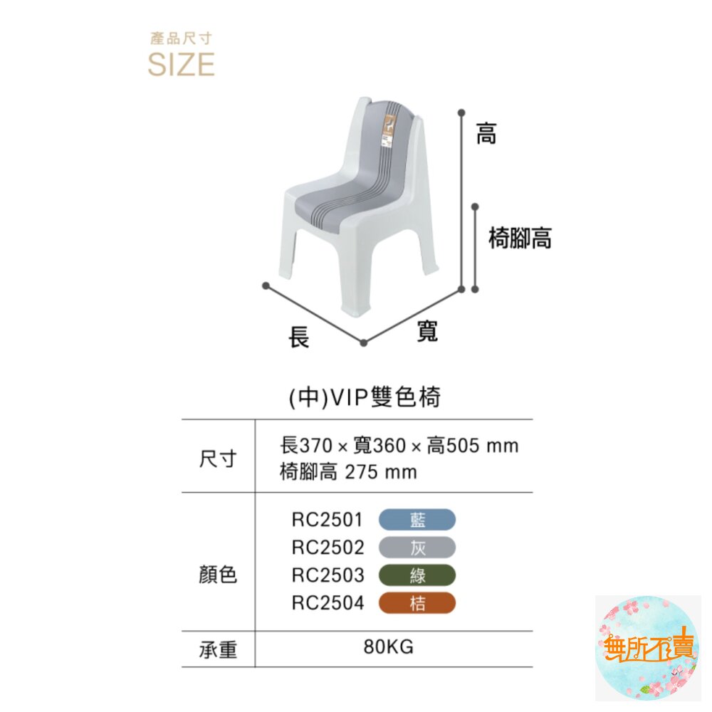 聯府 RC250 (中)VIP雙色止滑椅/藍 灰 綠 橘-圖片-6