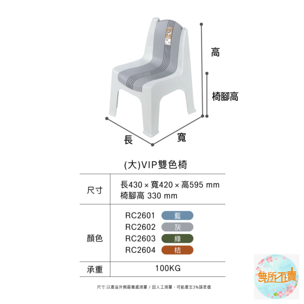 聯府 RC260 (大)VIP雙色止滑椅/藍 灰 綠 橘-圖片-5