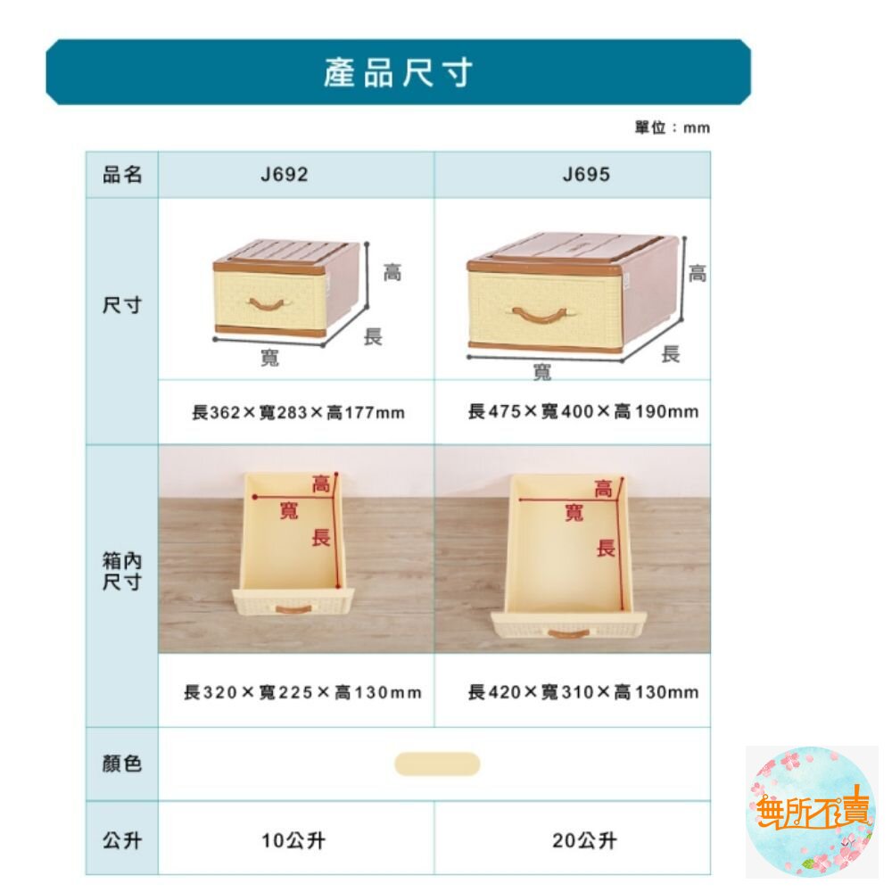 聯府 仿藤編抽屜整理箱 J-695 20L-圖片-2