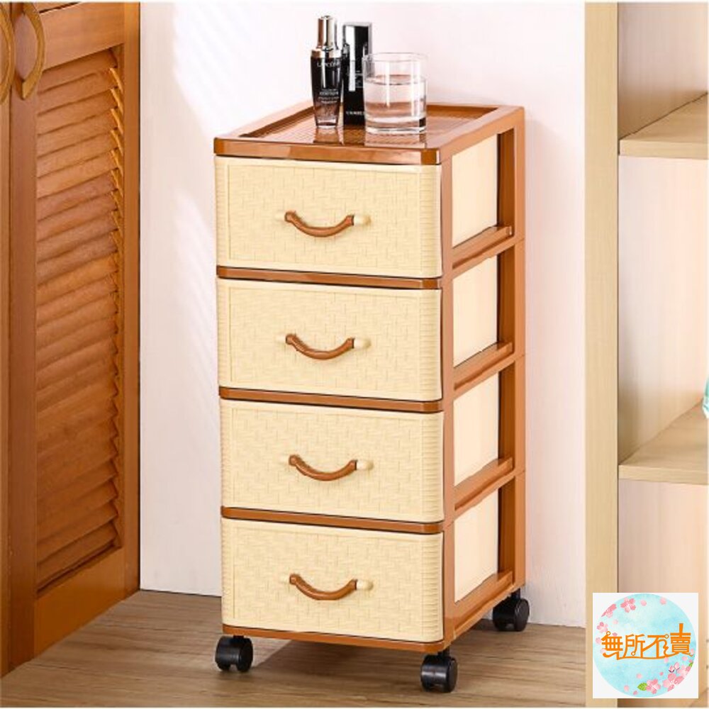 迷你藤編滑輪抽屜整理櫃-圖片-2