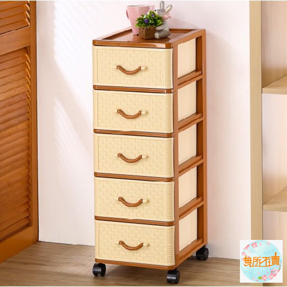 迷你藤編滑輪抽屜整理櫃-圖片-3