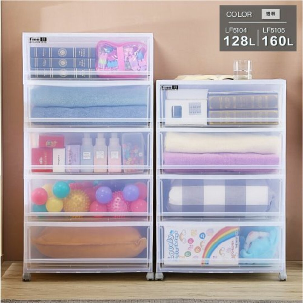 Keyway-LF-510-透明寬型附輪層櫃：四層櫃128L/五層櫃160L