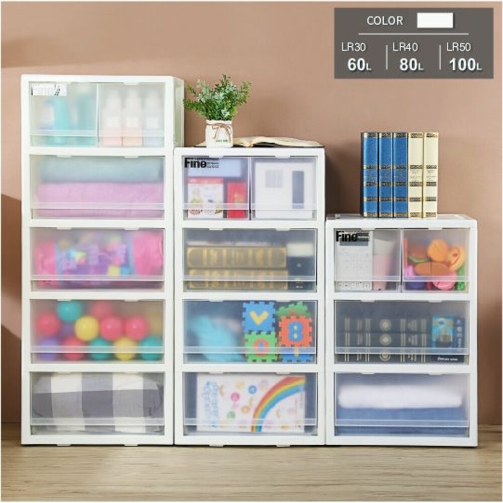 Keyway-LR40-KEYWAY集寶透明四層櫃80L附輪LR-40(2小3大抽)