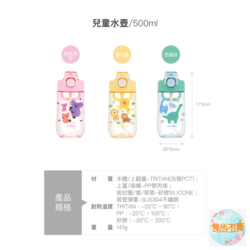 樂扣樂扣兒童水壺/500ml/無尾熊粉(ABF906PIK)/獅子黃(ABF906YEL)/恐龍綠(ABF906GRN)-圖片-3