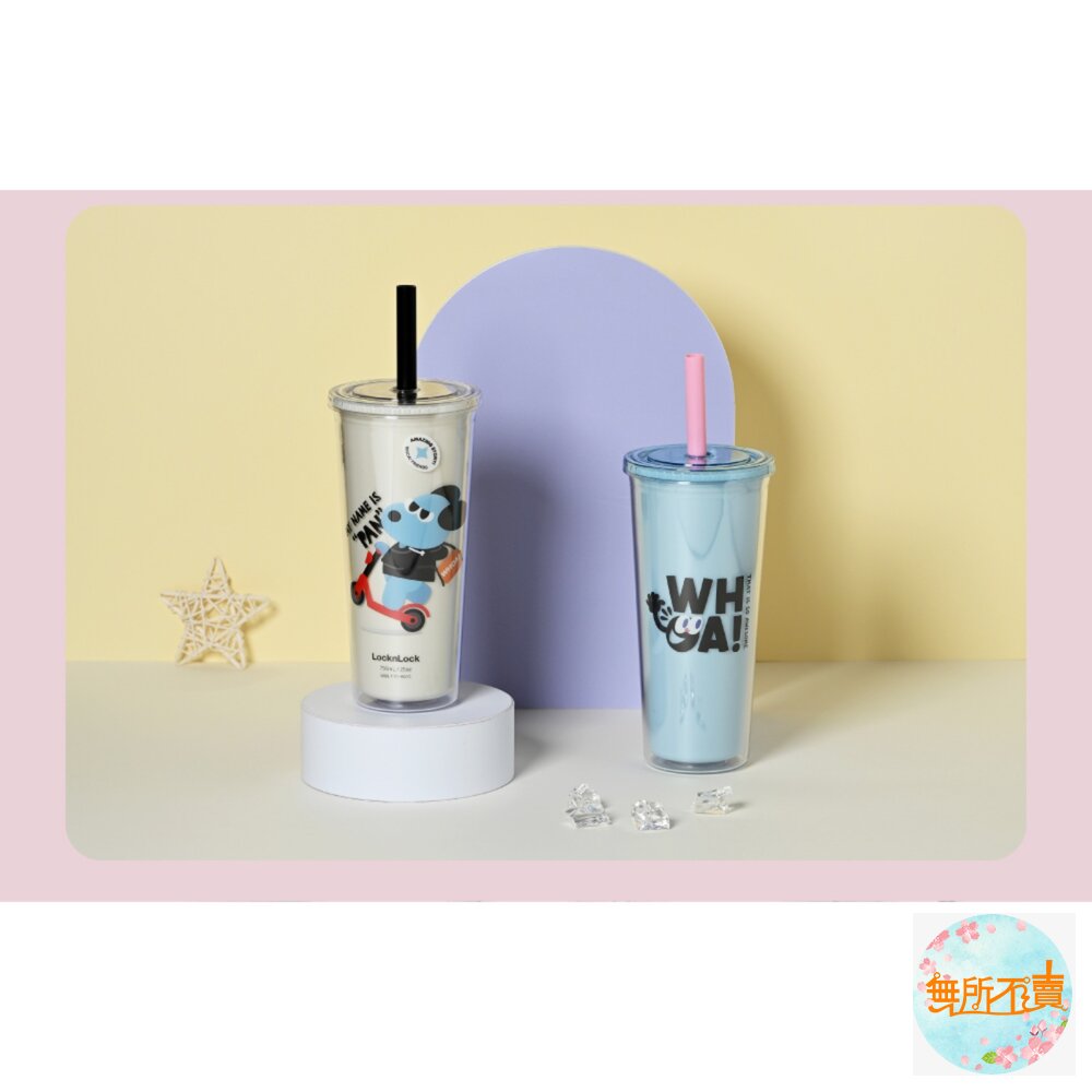 樂扣樂扣酷趣珍奶吸管杯/750ml/悶氣狗白(HAP533WHTW)//吐司貓紫(HAP533PUPW)-圖片-3