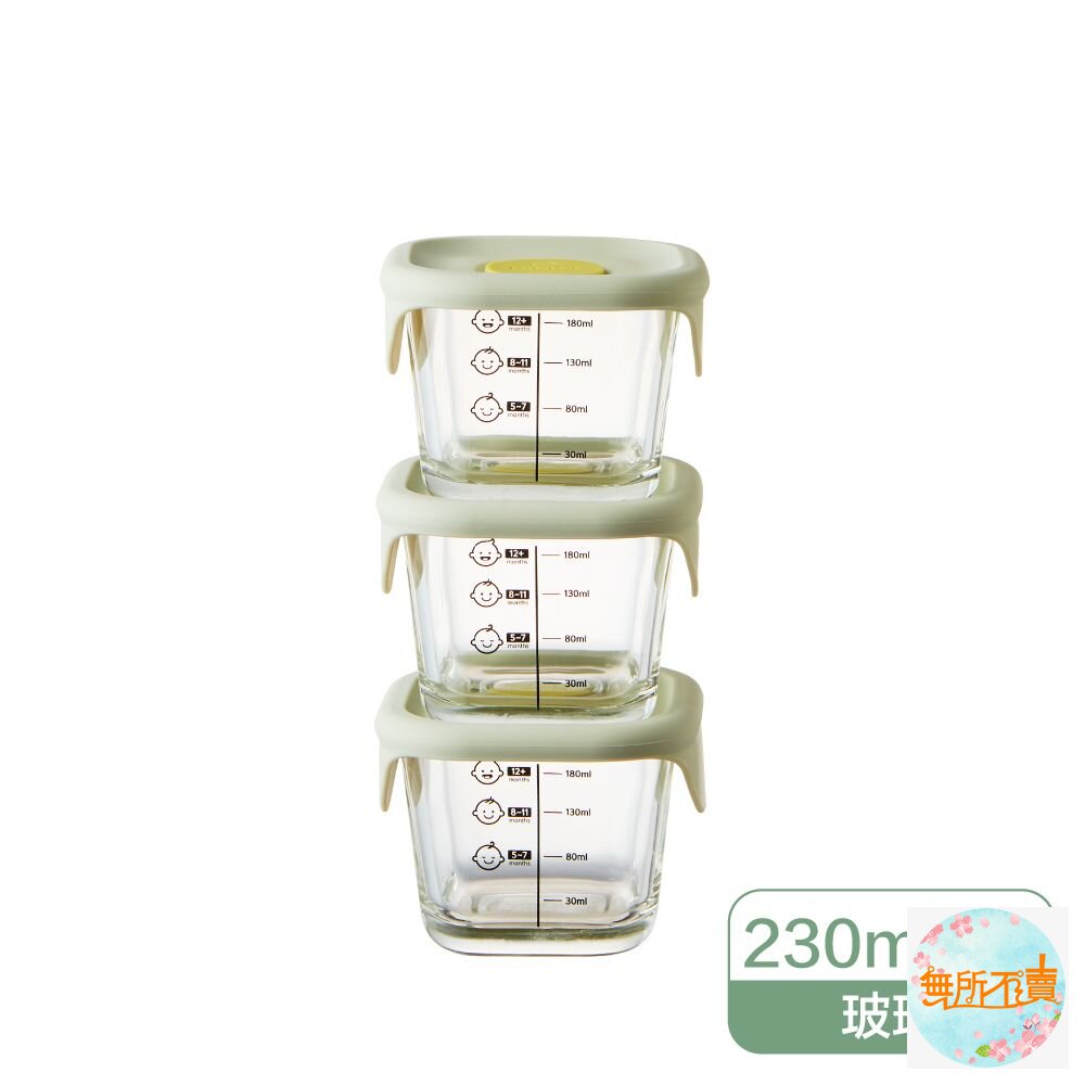 LOCK-LLG509S3-樂扣樂扣 寶寶副食品玻璃調理盒3入LLG509S3 方形/薄荷綠