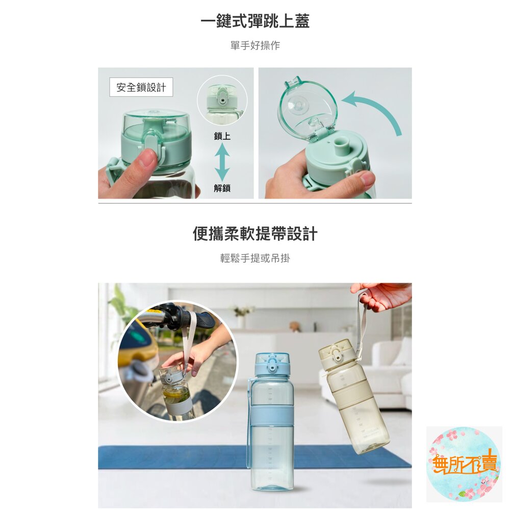 樂扣樂扣Tritan優質彈蓋提帶水壺1000ml/迷霧灰/雲彩藍-圖片-7