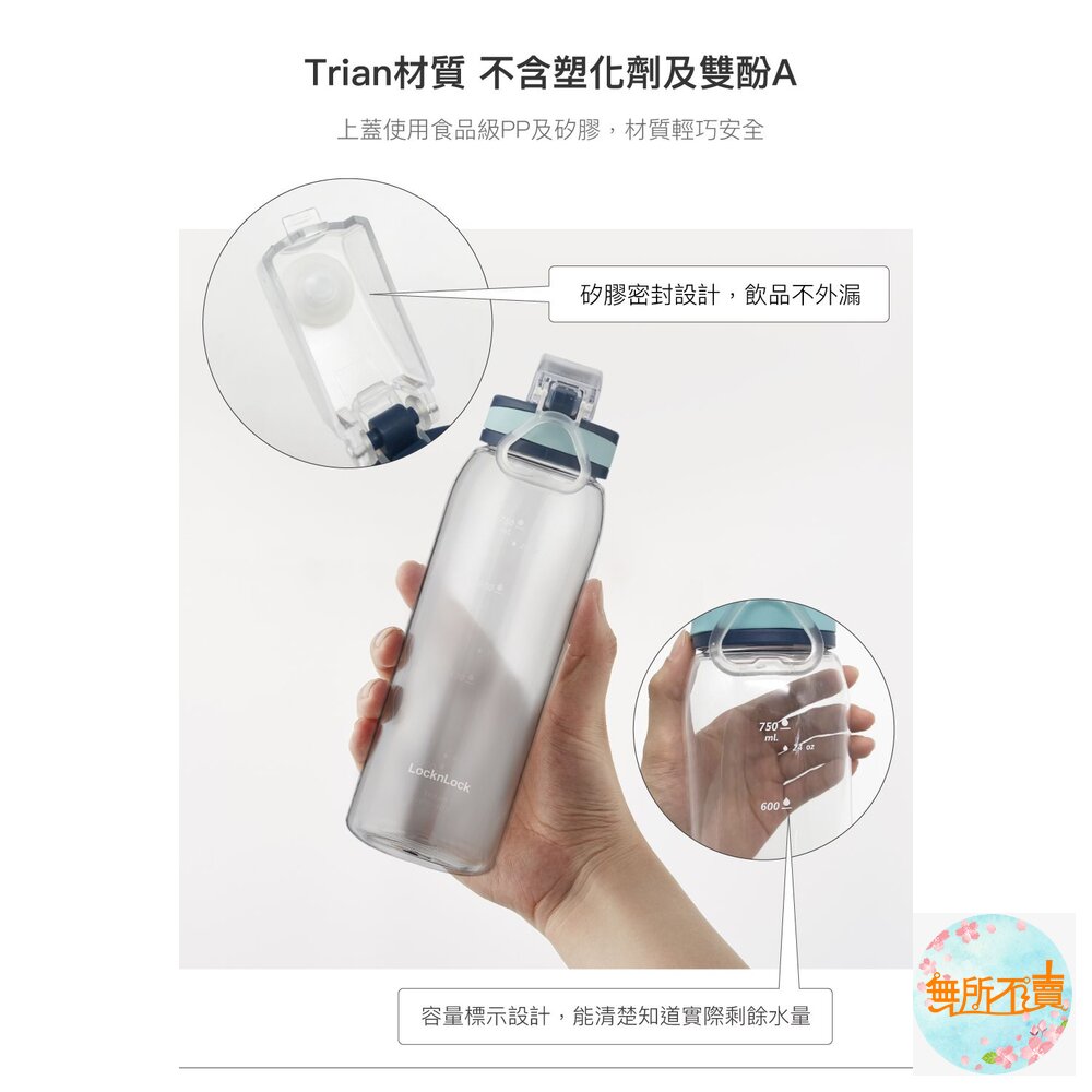 樂扣 時尚彈蓋水壺 900ml 藍/粉 (ABF686)-圖片-4