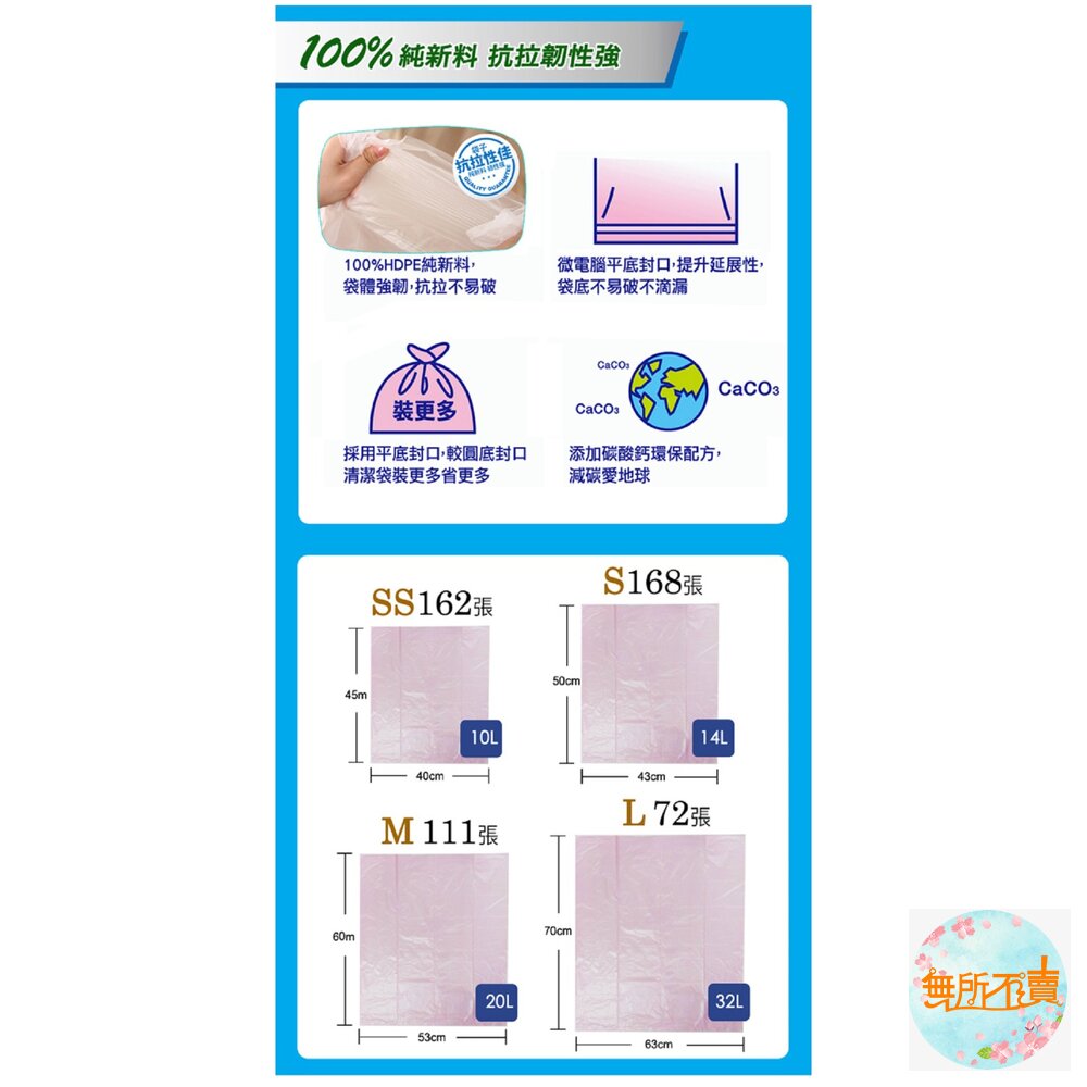 妙潔 平底清潔袋 大 / 中 / 小 垃圾袋 3入-圖片-4