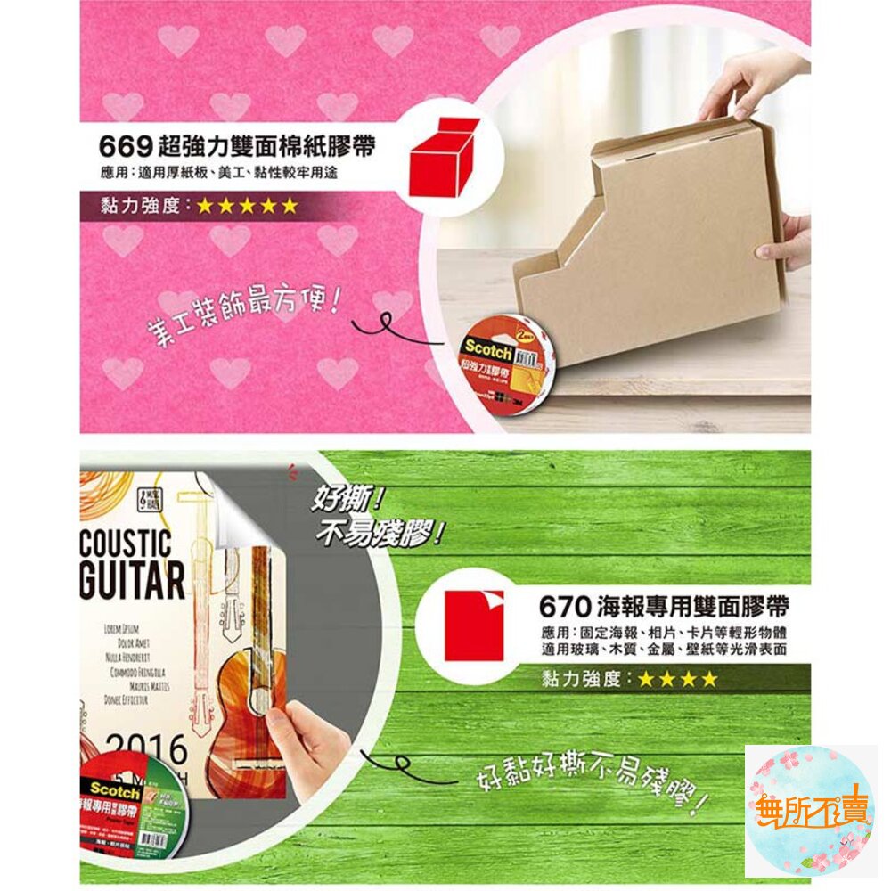 3M Scotch 669超強力雙面膠帶:12 mm /18mm/ 24mm 棉紙膠帶的2倍黏力-圖片-3