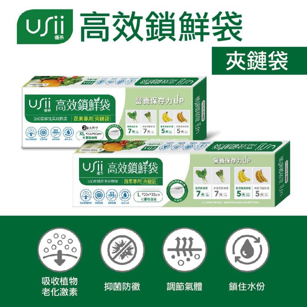 S2-000044-優系USii 高效鎖鮮袋-夾鏈袋/鎖鮮食物專用袋 食物保鮮袋 蔬果保鮮袋