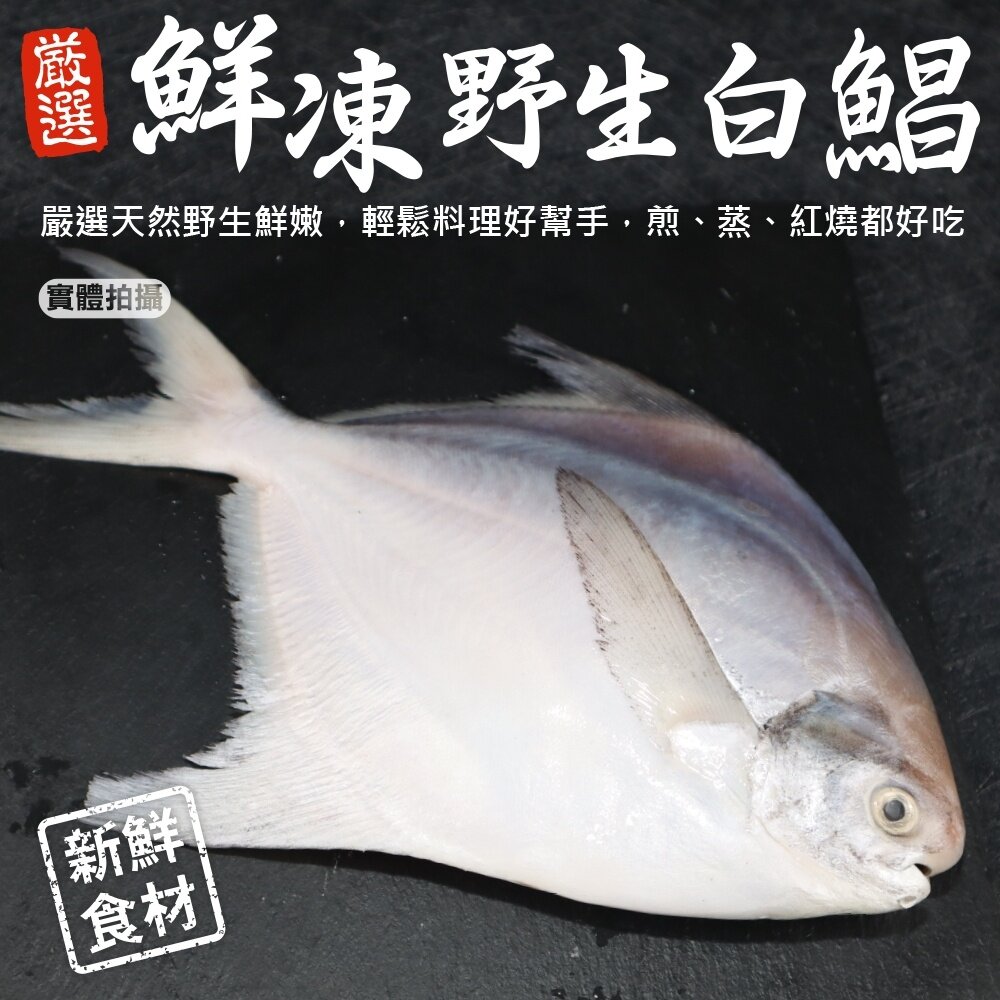 10767913620-鮮嫩野生白鯧魚2尾組(每尾220g-280g)【天天鮮配】滿額免運