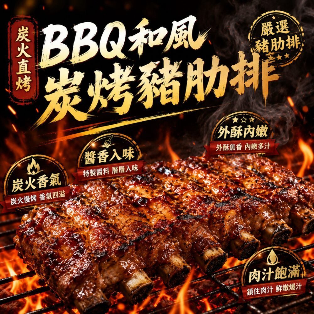 1319184263-BBQ和風炭烤豬肋排(每包3-4支/300g±10%)【天天鮮配】滿額免運