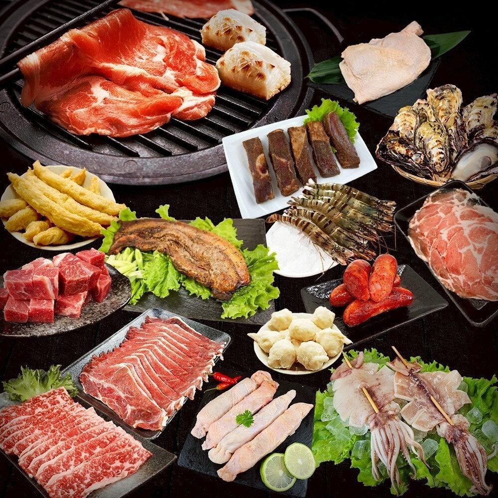中秋烤肉全家福同享20件組(約6-8人份) 0運費【海陸管家】牛肉片 豬肉片 骰子牛 香腸 雞腿 牡蠣 魷魚 羊小排-圖片-1