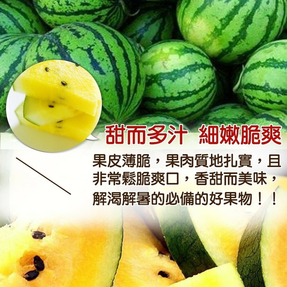 台灣嚴選黃肉小玉西瓜(每顆2.5-3kg) 0運費【果之蔬】黃肉西瓜 小玉黃西瓜 黃小玉西瓜 黃果肉 黃色西瓜-圖片-2