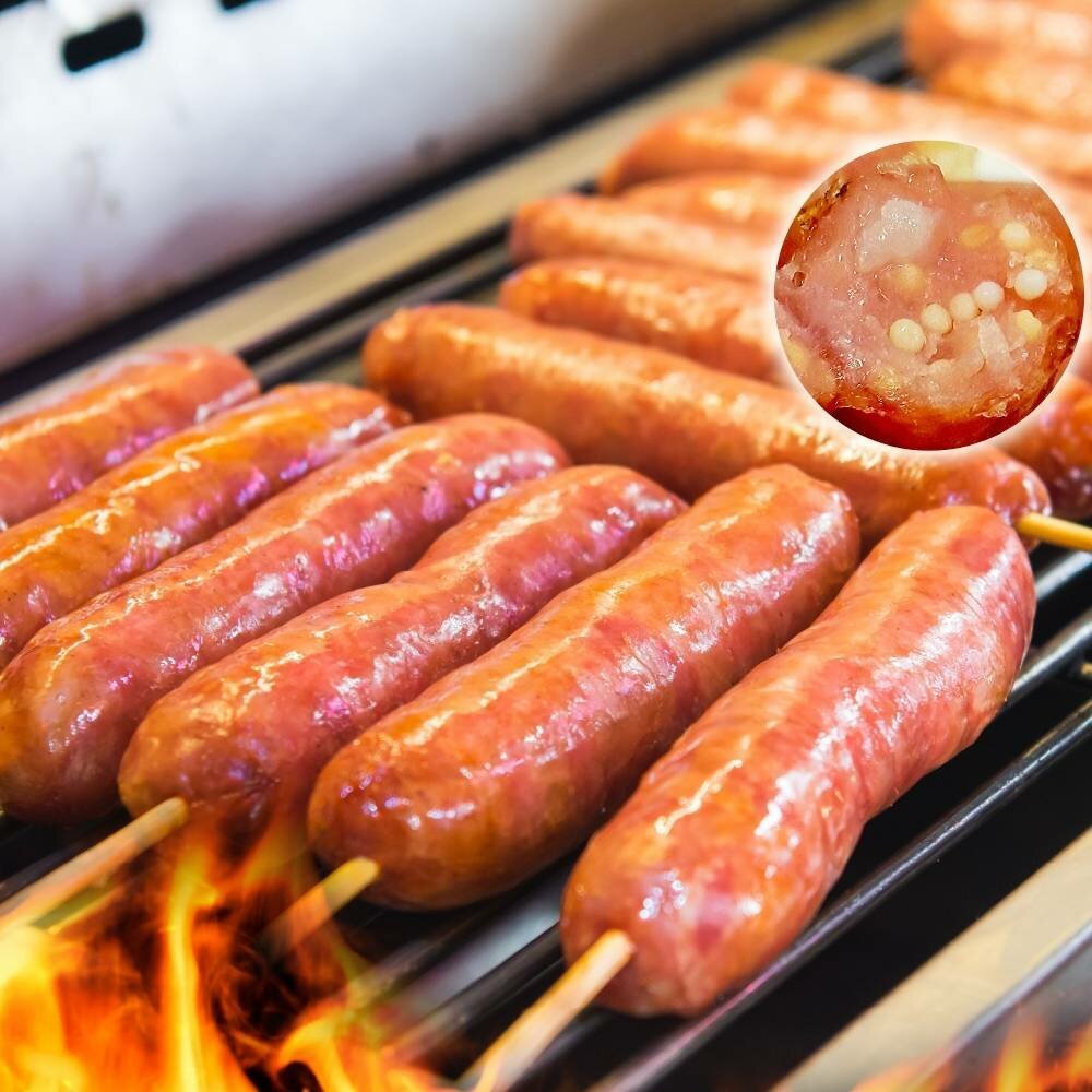 飛魚卵香腸串(每包5串/約300g)【鮮肉王國】滿額免運 燒烤 烤肉串 BBQ 串烤 肉串-圖片-1