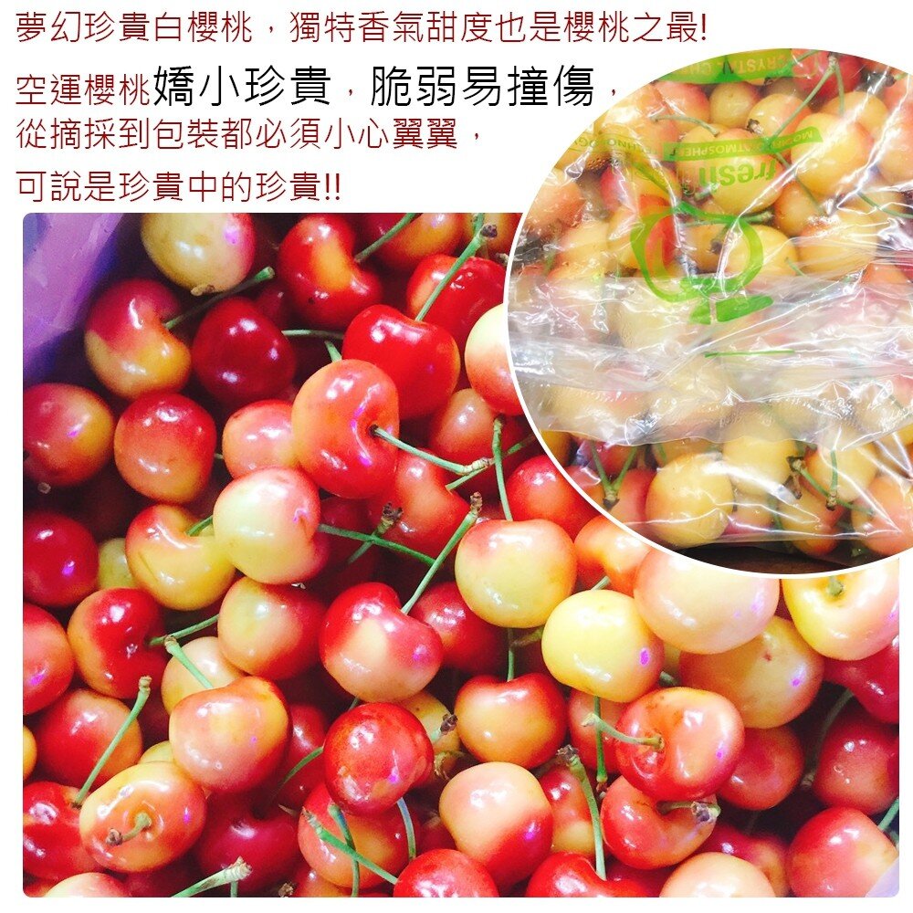 智利空運9.5R白櫻桃 0運費【果之蔬】智利櫻桃 智利白櫻桃 進口櫻桃 進口白櫻桃 櫻桃禮盒 白櫻桃禮盒-圖片-4