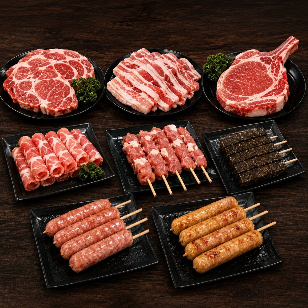 豬事大吉15件組烤肉組 加贈日本烤肉醬 0運費【海陸管家】BBQ 燒烤 烤肉組 露營 豬排 豬肉片 聚會 烤肉食材 中秋-圖片-1