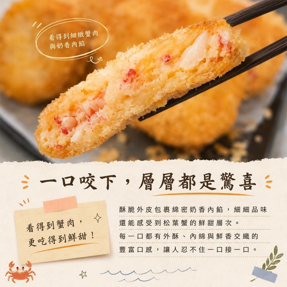 日式松葉蟹奶香可樂餅(每包6片/450g±10%)【天天鮮配】滿額免運 可樂餅 松葉蟹可樂餅 氣炸美食-圖片-4