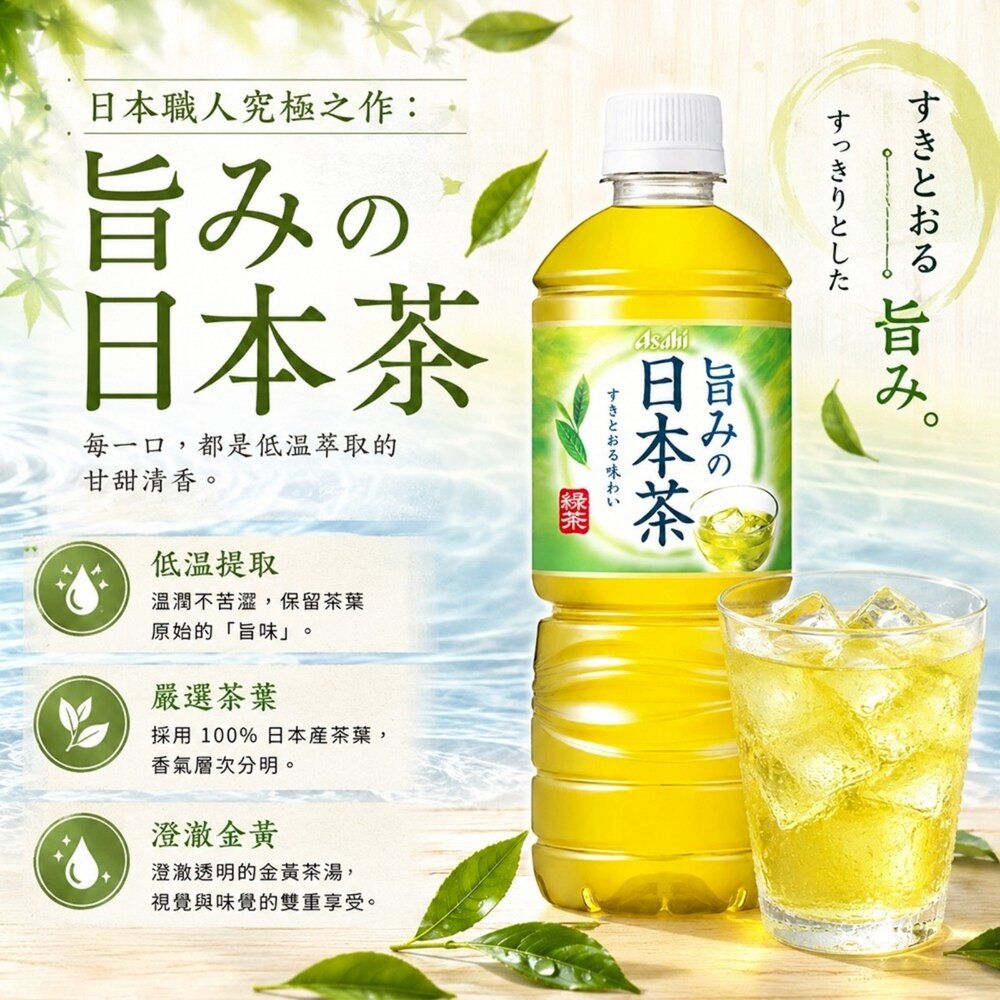 日本Asahi 無糖日本茶 600ml 隨身瓶 無糖綠茶 無糖茶-圖片-2