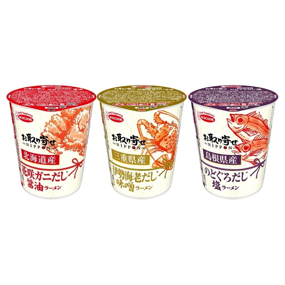 日本Acecook 醬油蟹/伊勢海老味噌/島根鹽風味杯麵 碗麵 杯麵 日本泡麵 日本杯麵 味噌泡麵 味噌泡麵 醬油杯麵-圖片-1