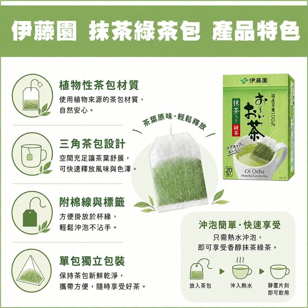 日本伊藤園 綠茶/玄米茶/焙煎茶包(每盒20入) 焙茶 煎茶 綠茶 沖泡包 沖泡茶包-圖片-2