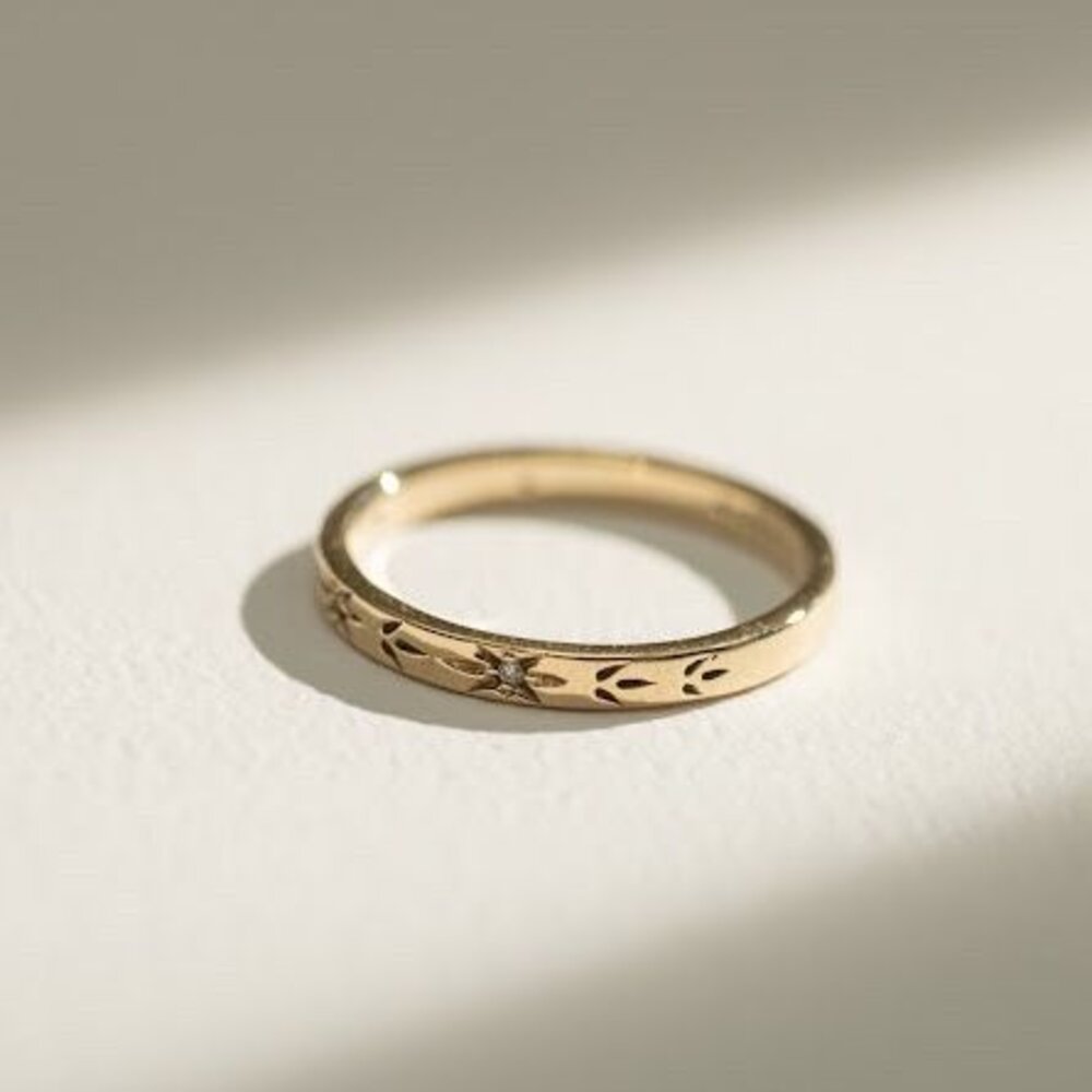 B07-10K黃K金 1分鑽石 金花雕典雅戒