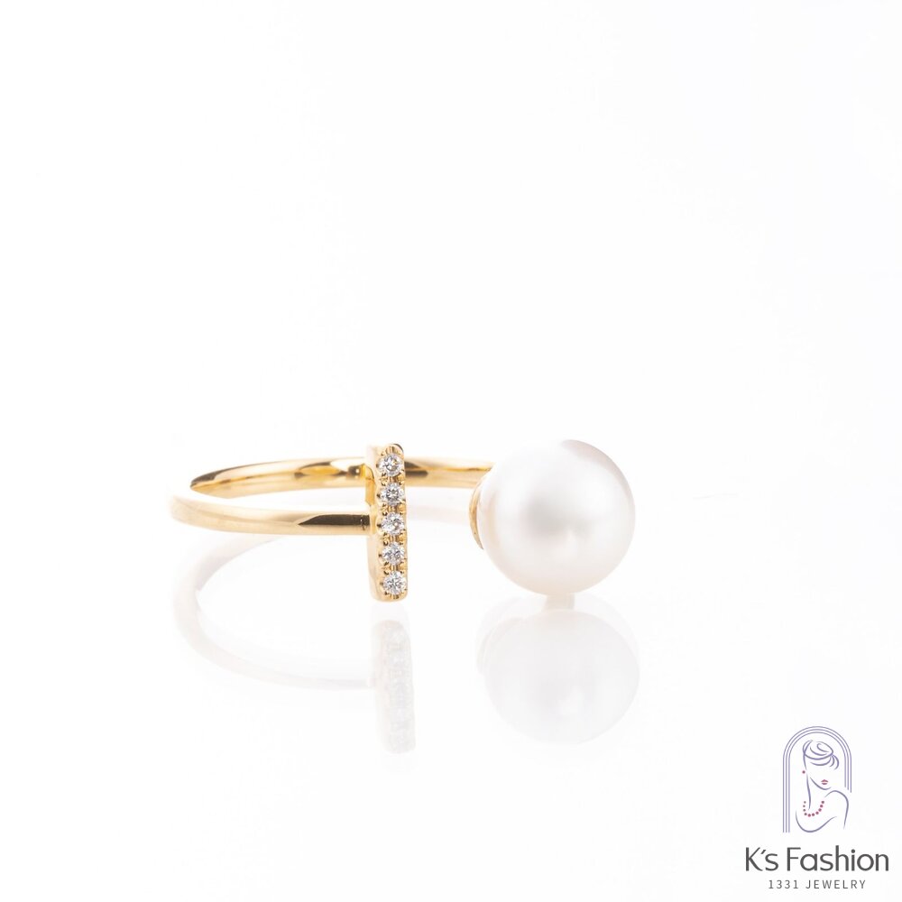 ㄧ字排鑽對開珍珠戒指 封面照片