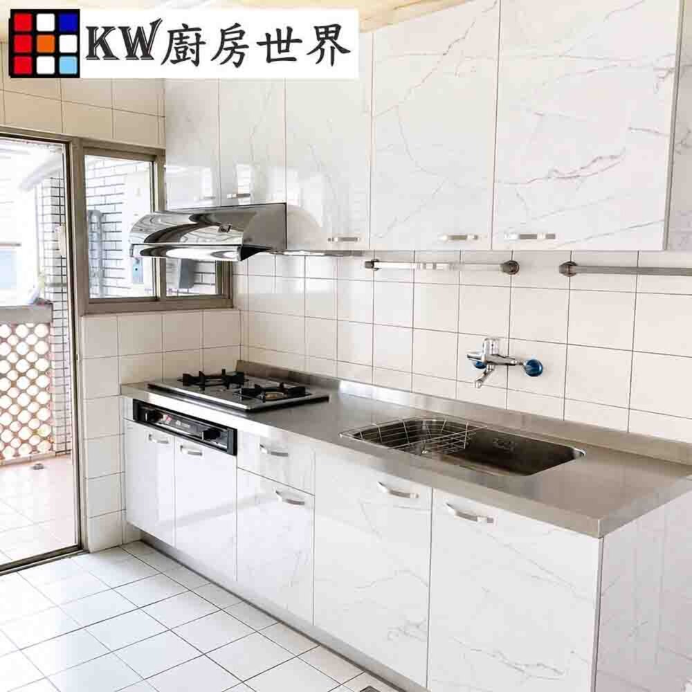 002098-高雄系統廚具 廚房設計 客製化 廚櫃 工廠直營 一字型流理台 白鐵檯面 白鐵桶身 可選色美耐門板