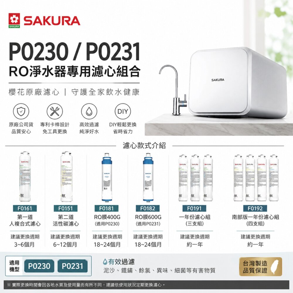 《櫻花原廠》 P0230 P0231 RO 淨水器 專用濾心組合 全系列-圖片-1