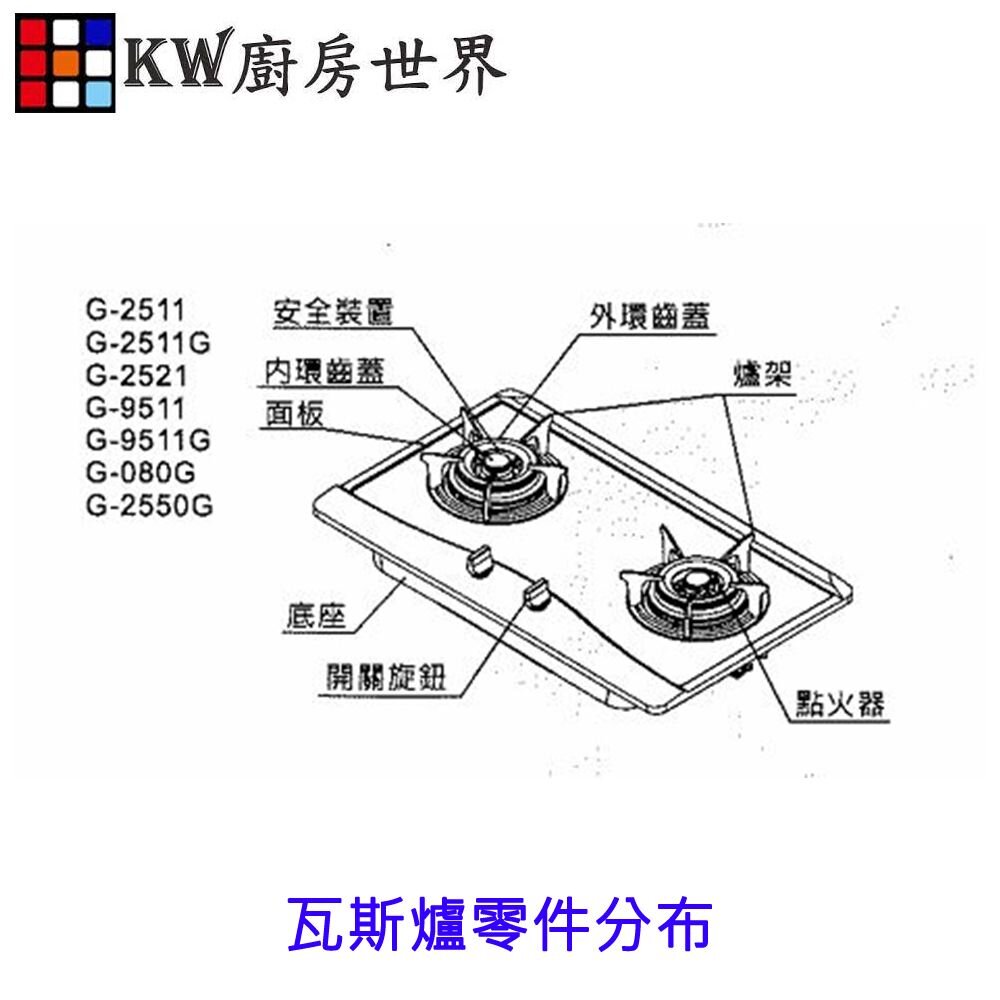 高雄 瓦斯爐零件 爐頭配件系列  櫻花SG2511 SG9511 檯面爐 專用【KW廚房世界】-圖片-6