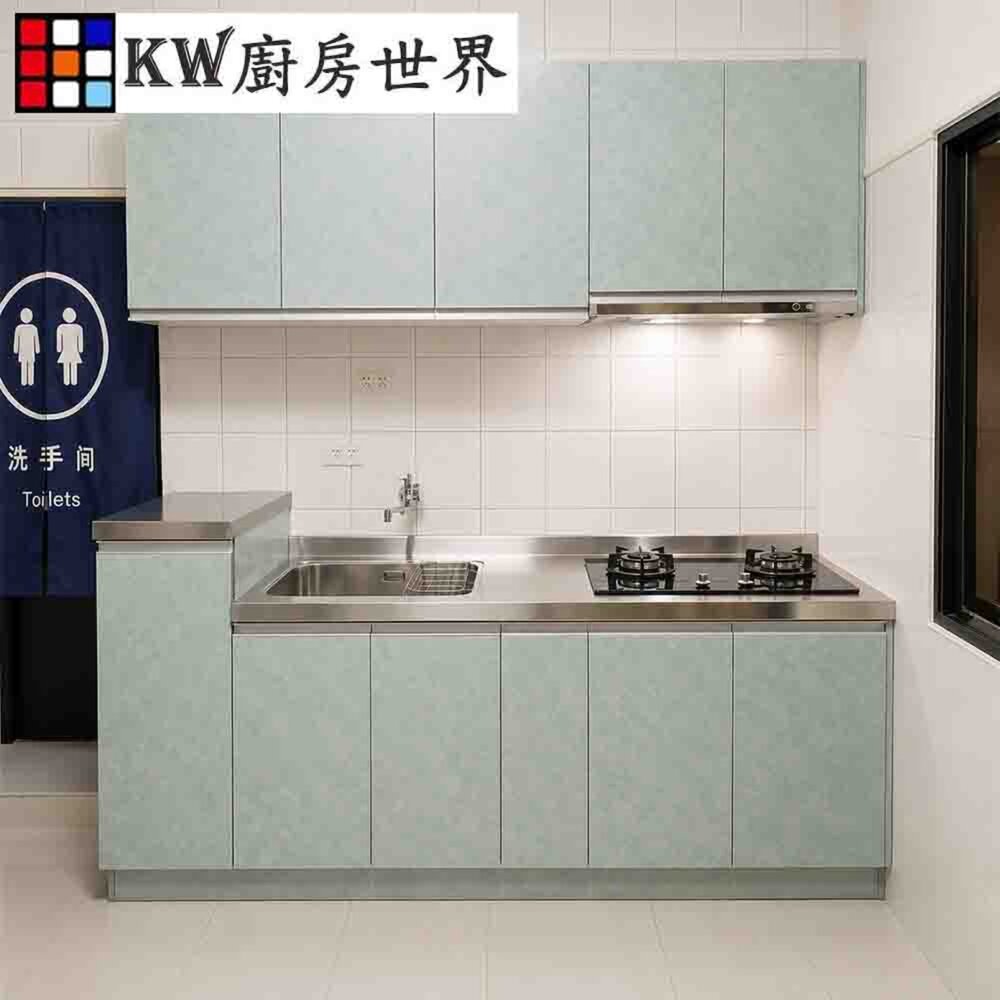 002865-系統廚具 廚房設計 客製化 廚櫃 流理台 工廠直營 一字型流理台 220公分 美耐門板 搭莊頭北抽排油煙機 櫻花牌瓦斯爐