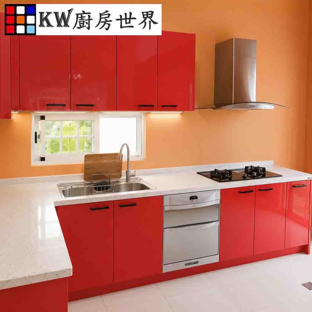 002877-高雄系統廚具 廚房設計 客製化 廚櫃 工廠直營 L型流理台 搭林內牌瓦斯爐 喜特麗烘碗機 排油煙機 【KW廚房世界】