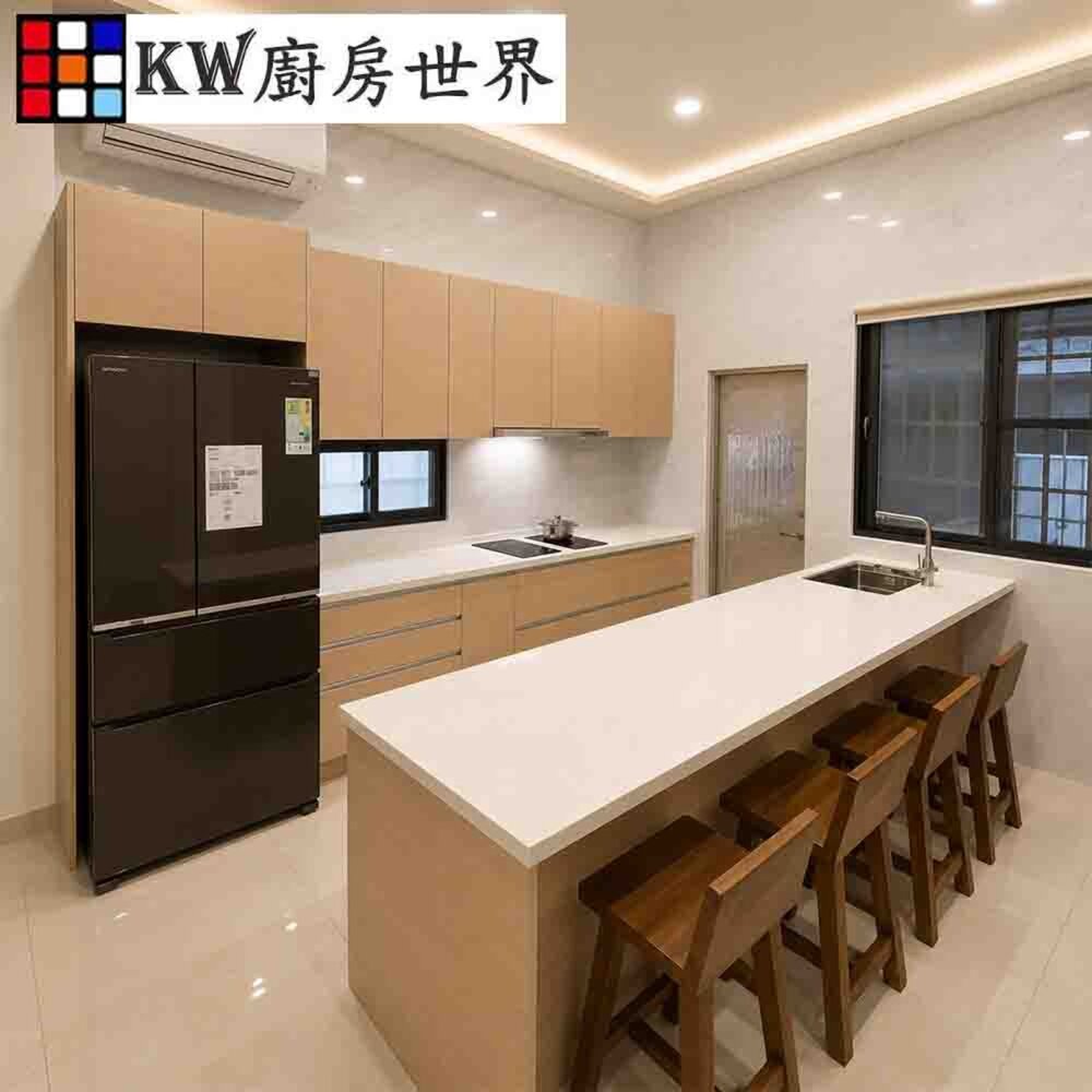 002878-系統廚具 廚房設計 客製化 廚櫃 工廠直營 一字型流理台 電器櫃 中島 搭櫻花牌電陶爐 排油煙機  【KW廚房世界】