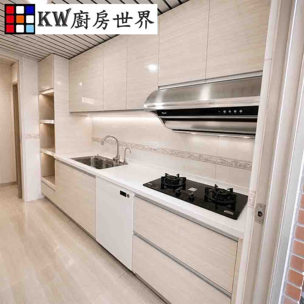 002886-系統廚具 廚房設計 客製化 廚櫃 工廠直營 一字型 252公分 白鐵檯面 櫻花 喜特麗 莊頭北 三機 RO