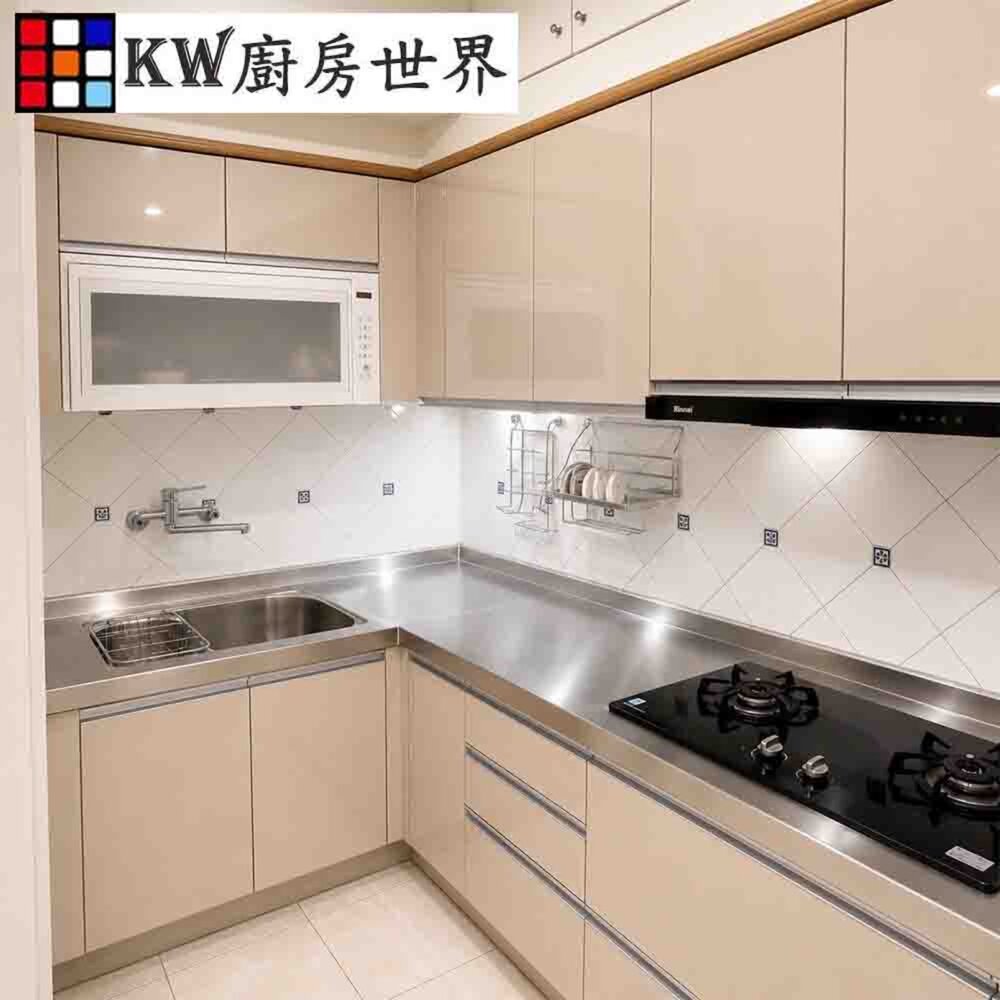 002888-高雄系統廚具 廚房設計 客製化 廚櫃 工廠直營 L型流理台 242公分 美耐門板 搭林內牌排油煙機 瓦斯爐