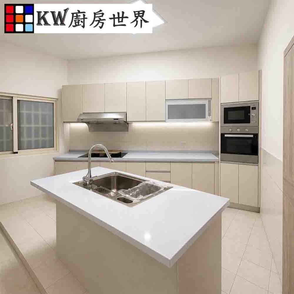 002892-系統廚具 廚房設計 客製化 廚櫃 流理台 工廠直營 一字型 322公分 中島 結晶鋼烤門板 櫻花三機 烤箱