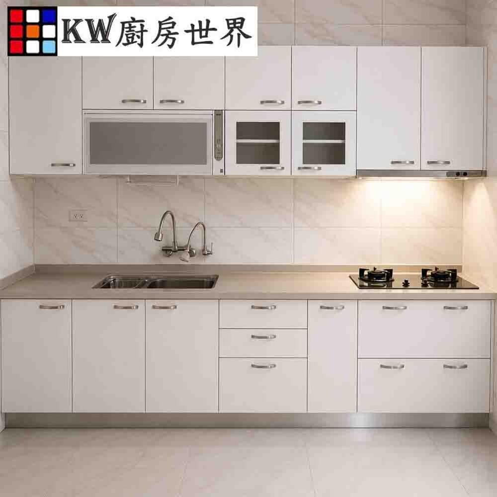 004060-系統廚具 廚房設計 客製化 廚櫃 工廠直營 一字型流理台 300公分 美耐門板 搭櫻花牌瓦斯爐 排油煙機
